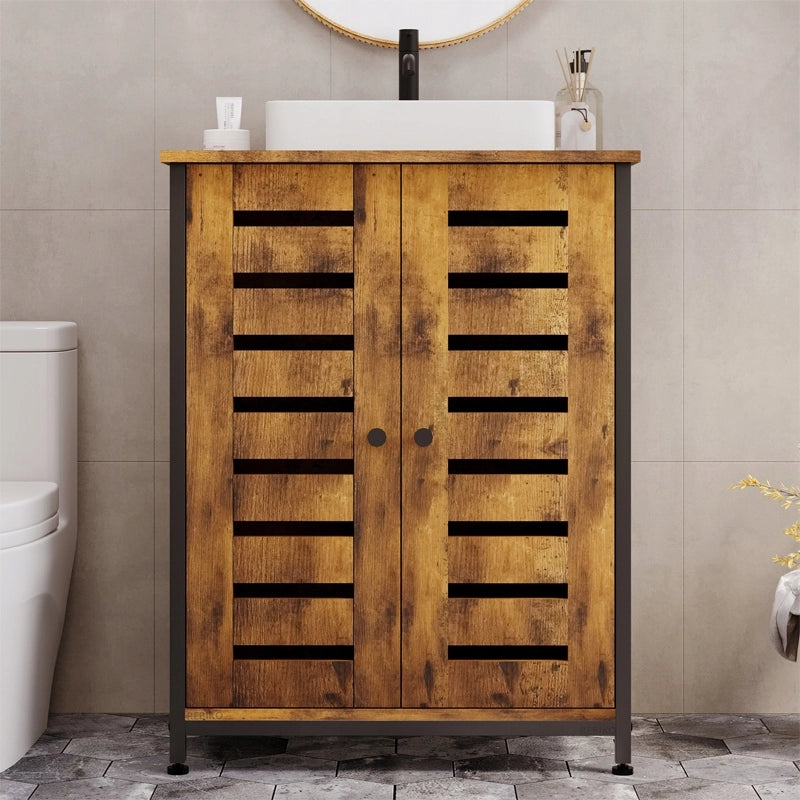 Mobile bagno marrone, stile loft, autoportante, con ripiano rustico