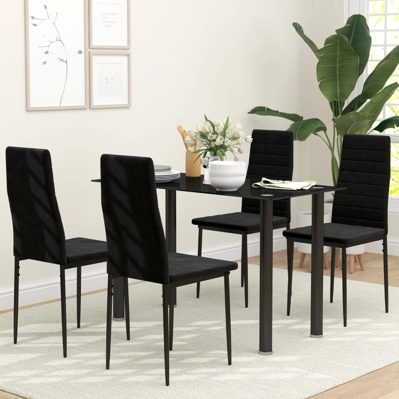 Set di 4 sedie da pranzo senza braccioli, con schienale alto, gambe in metallo, nero