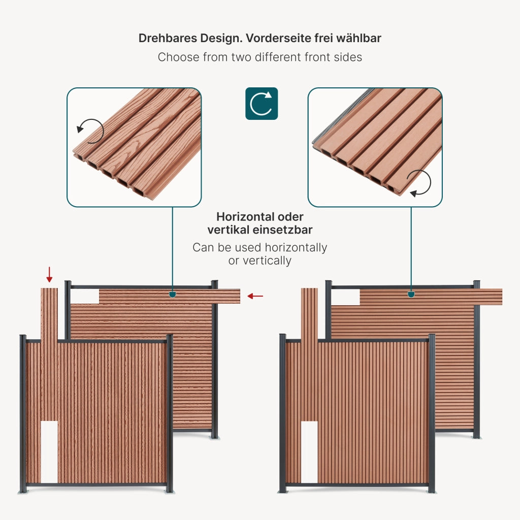 Recinzione Frangivista Grassano in WPC Estendibile con 2 Montanti (AxL) 185 x 180 - Marrone NEU.HOLZ