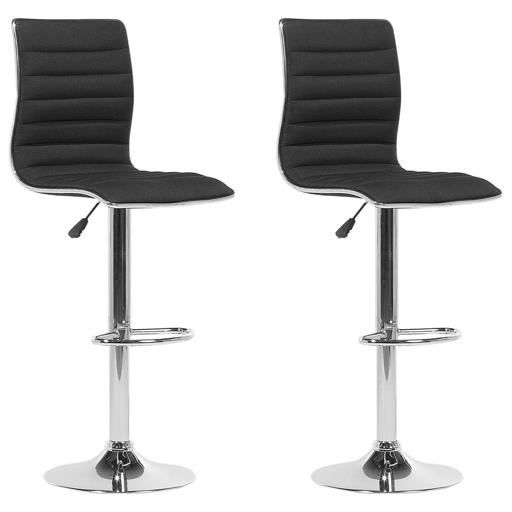 Set di 2 Sedie da Bar Sedile in Tessuto Nero Struttura Argento Bancone Girevole Regolabile in Altezza