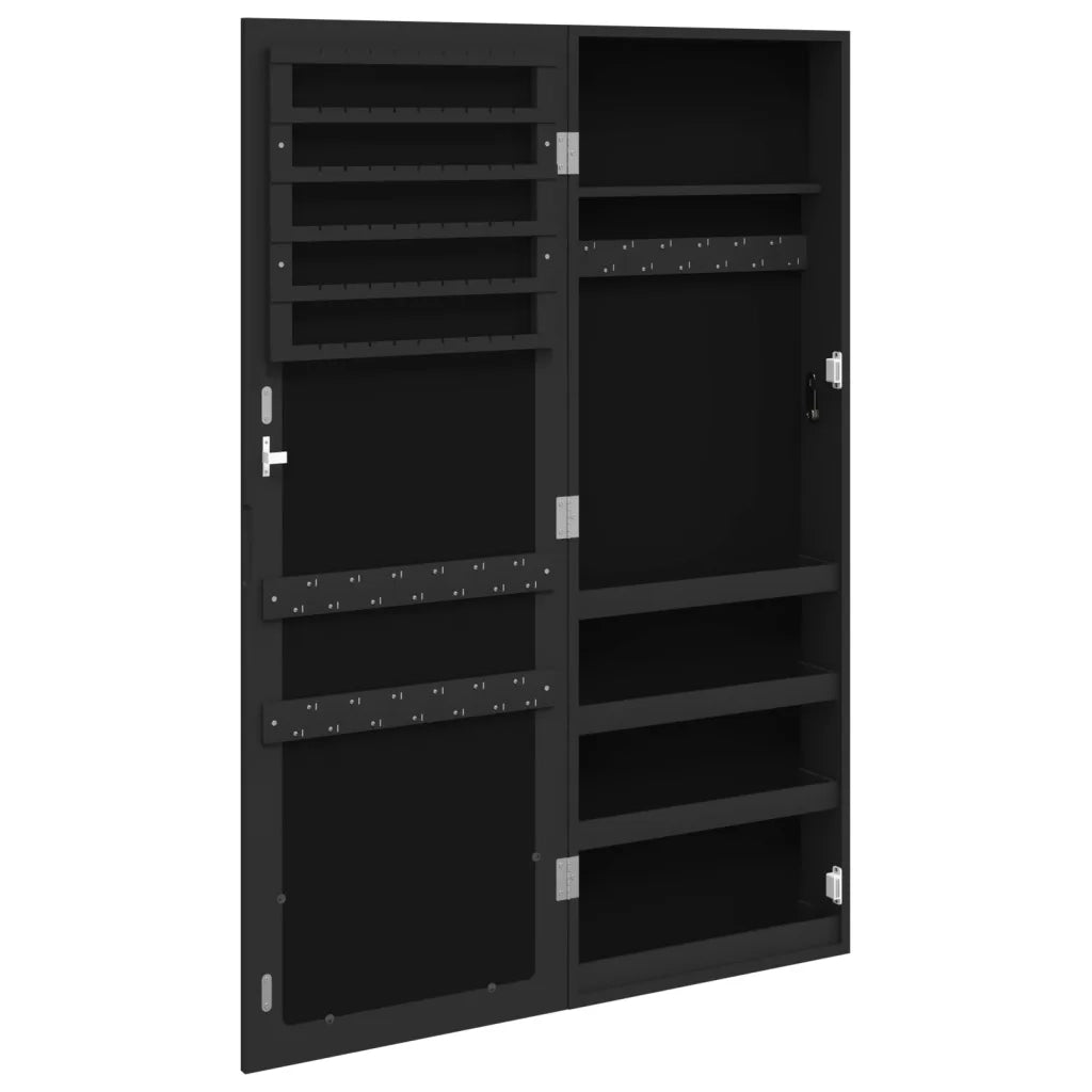 Armadio Portagioie con Specchio a Muro Nero 37,5x10x106 cm CFW7920128
