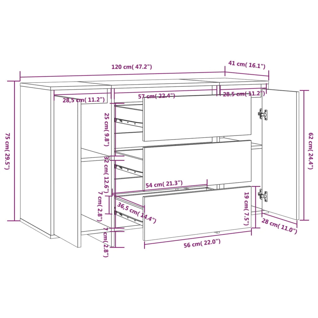 Buffet credenza cassettiera mobiletto mobile contenitore organizer per cucina soggiorno salotto e 3 cassetti finitura lucida 120 x 41 x 75 cm legno ingegnerizzato bianco 02_0031753