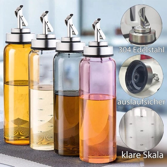 Set di dispensatori per olio e aceto, 500 ml, 2 pezzi, con coperchio antifouling, per cucina, griglia, pasta, insalate, cottura, cucina e BBQ