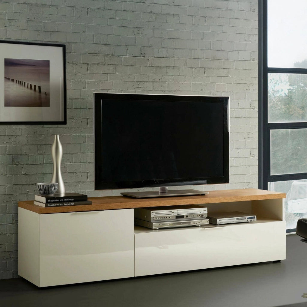 Manama, Mobile Porta tv un Cassetto Made in Italy, 180x48x43h cm Bianco Lucido