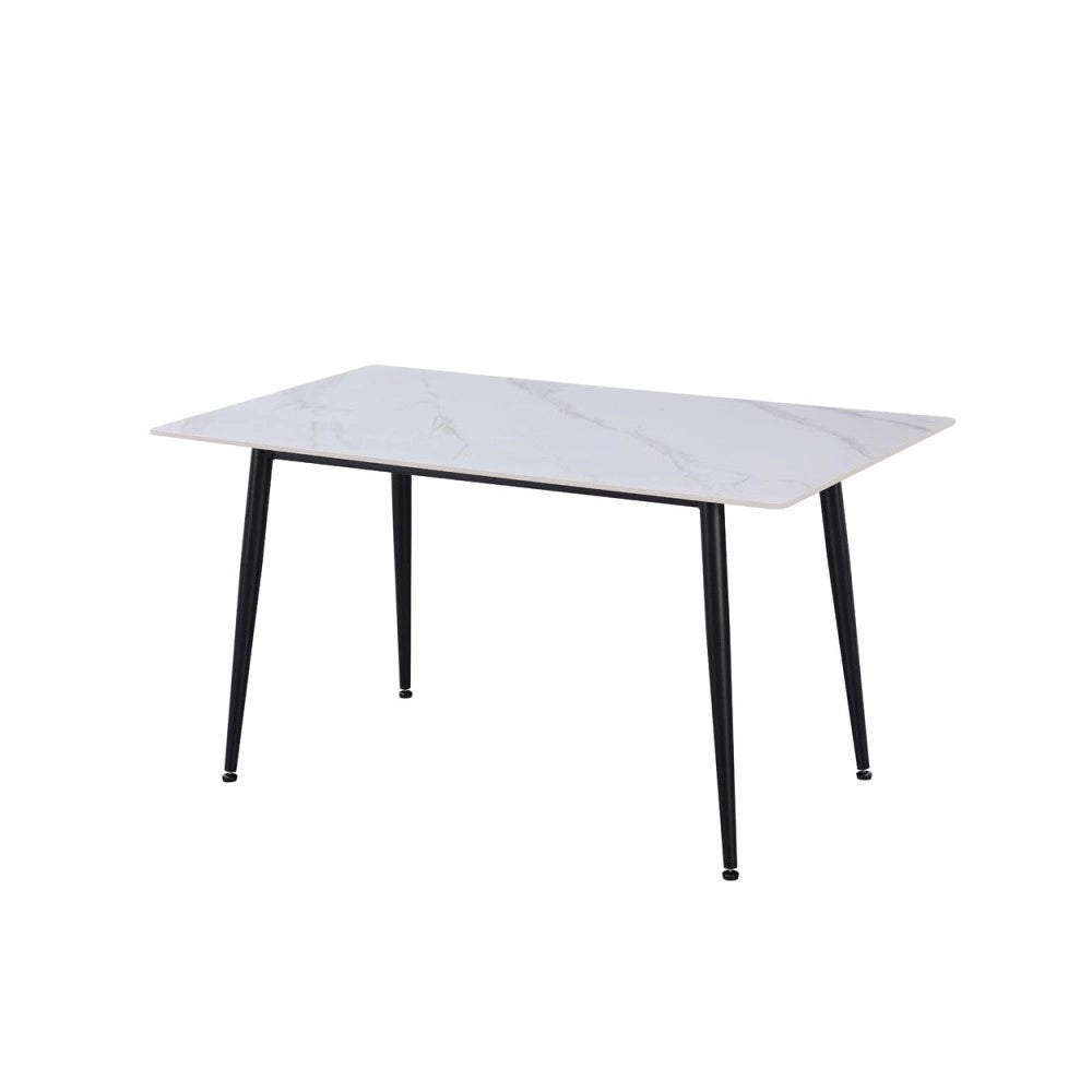 Tavolo da Pranzo Kilo 140×80 cm in Ceramica Effetto Marmo Bianco opaco e Gambe Nere
