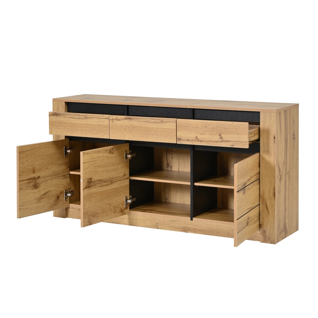 Credenza Sideboard 135¡Á35¡Á70 cm in truciolare, effetto venatura del legno naturale, con 3 cassetti e vani regolabili