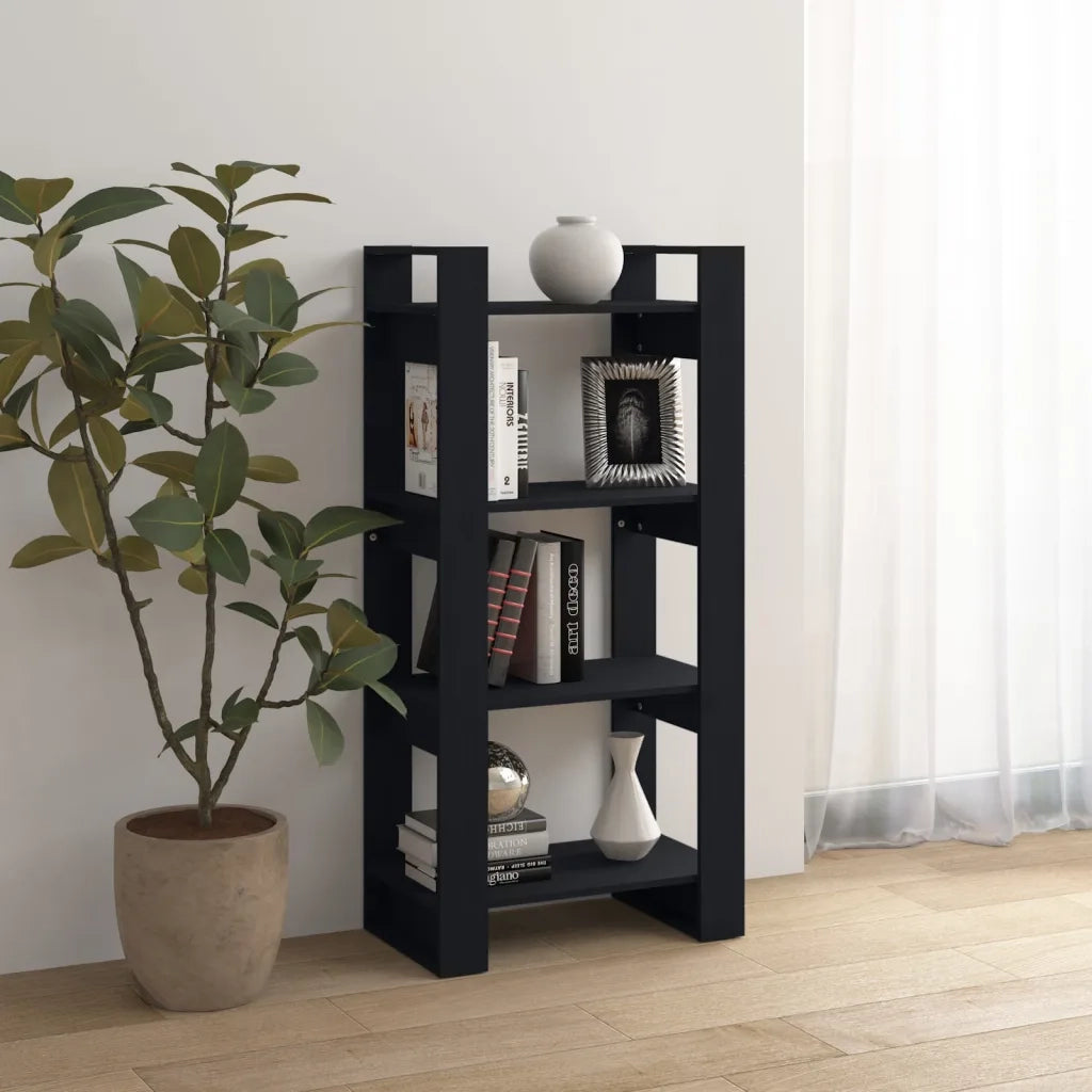 Libreria/Divisorio Nero 80x35x125 cm Legno Massello 813888