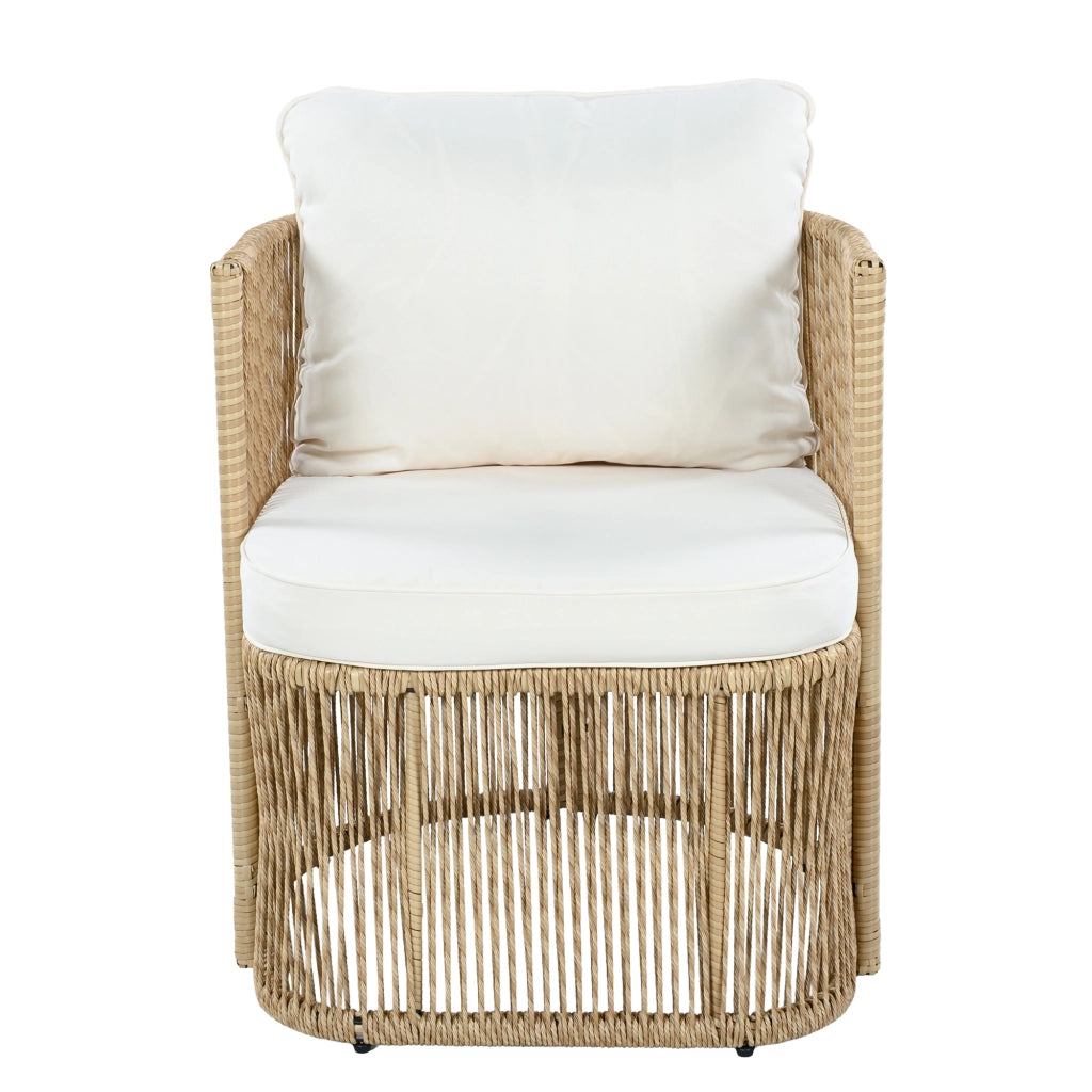 OKWISH Salotto da Giardino 5 Pezzi, Divano 3 Posti con 2 Poltrone e Tavolo in Vetro Temperato, Metallo Poliestere Beige