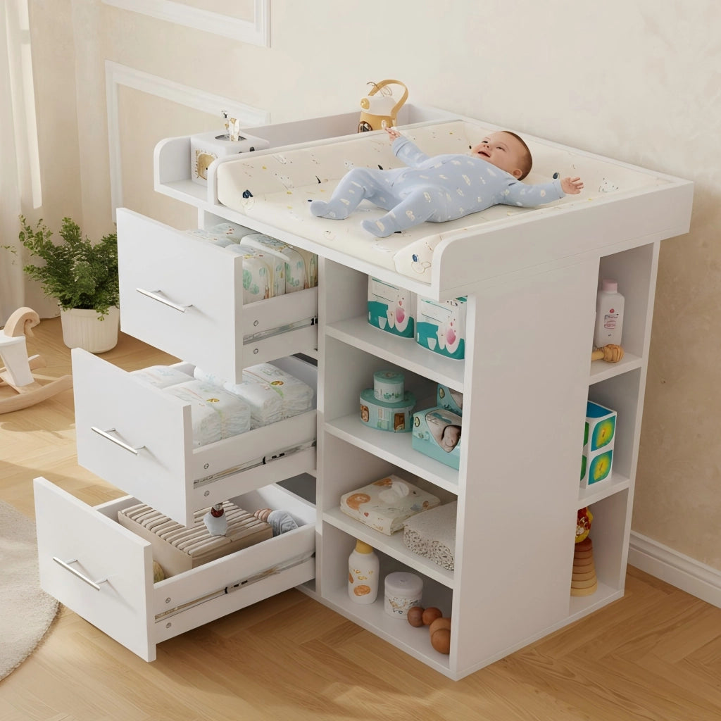 Fasciatoio Bianco con 3 Cassetti e Ripiani ¨C MINIMAL ¨C Bianco