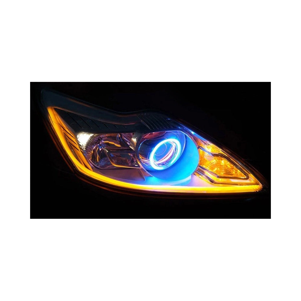 Trade Shop - Coppia Tubo Flessibile Fari Bicolore Drl Led Luce Daytime Bianca Gialla 600mm -