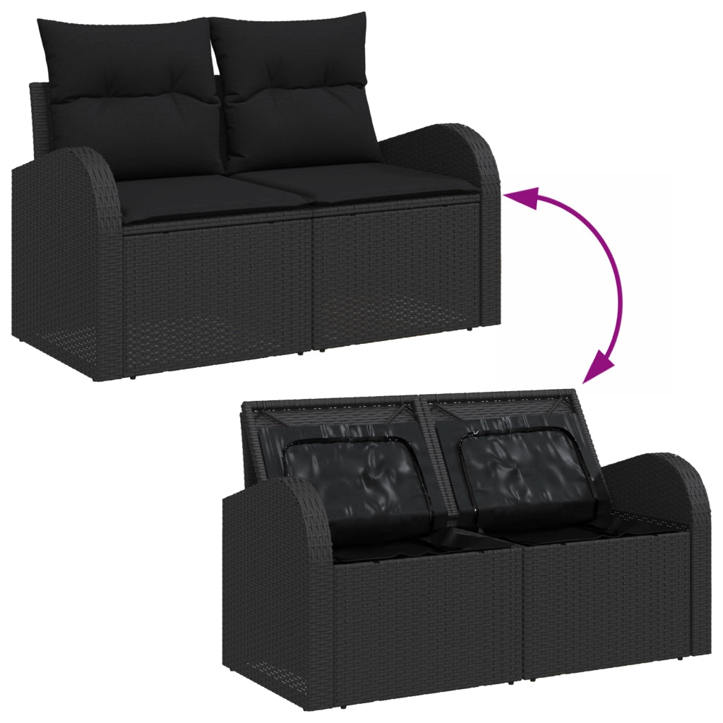 Set Divano da Giardino 6 Pezzi con Cuscini Nero Polyrattan Acacia