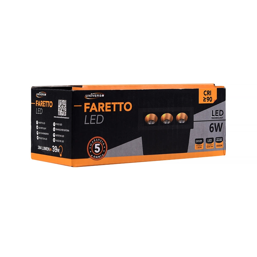 FARETTO LED RETTANGOLARE NERO DA INCASSO 6W LUCE NATURALE 4000K PER CONTROSOFFITTI - ILLUMINAZIONE DI PRECISIONE