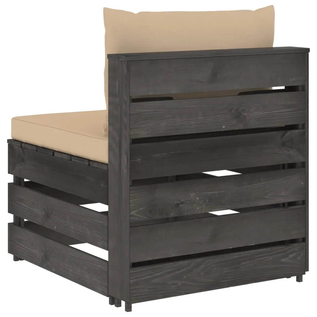 Divano Centrale Modulare con Cuscini-Sofa Modulare-Divanetto in Legno Impregnato Grigio 860229
