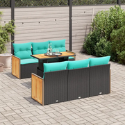 Set Divani da Giardino con Cuscini 7pz Nero Polyrattan Acacia