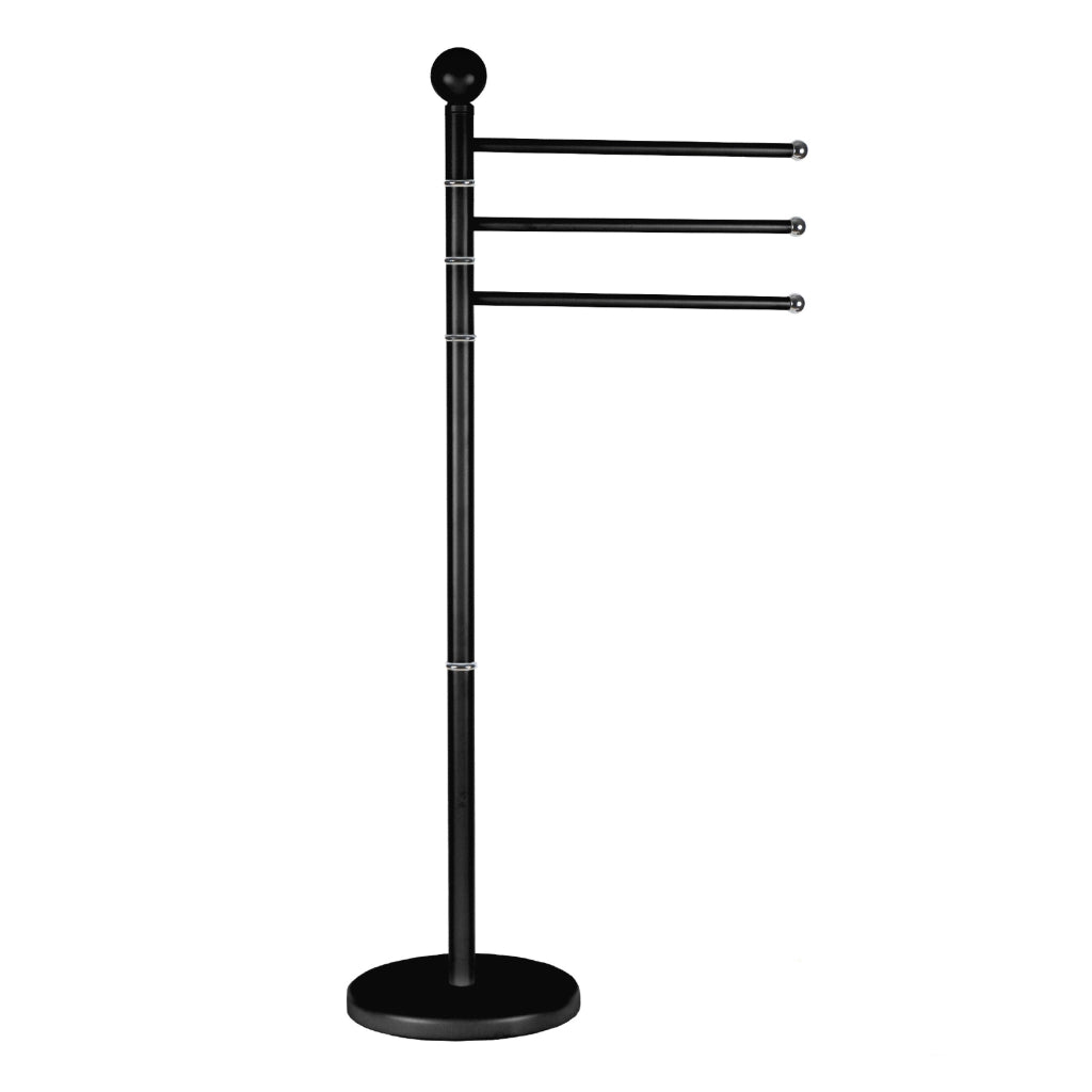 Piantana In Acciaio Inox Porta Asciugamani Da Terra 3 Bracci Girevoli 22x90 Cm Organizer Accessori Bagno Porta Stendi Salviette Bagno Moderno Elegante Stendi Indumenti  Nero
