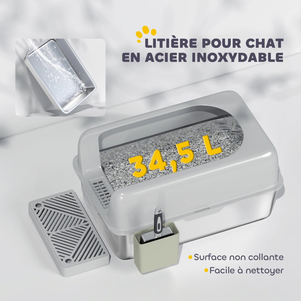 Lettiera per Gatti in Acciaio Inox ¨C Zephmum ¨C Grigio 60x40x20