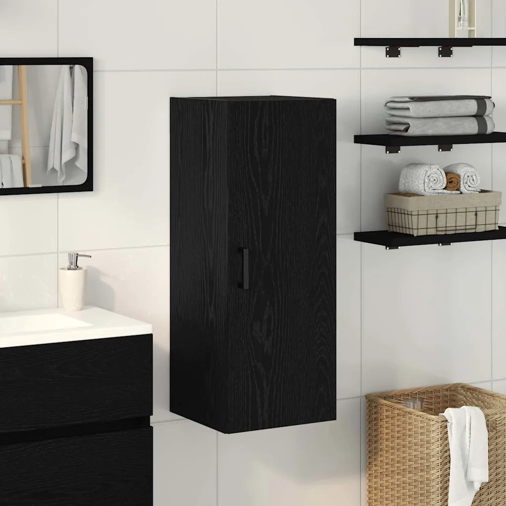 vidaXL Mobiletto da Parete Rovere Nero 34,5x34x90 cm in Legno Massello