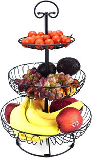 Fruitiera metallica - 3 livelli di supporto per frutta - per torte e snack - nero - 30 x 45 cm