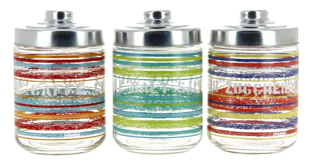 Set 3 Barattoli da Cucina in Vetro Sale Zucchero Caffè Caraibi