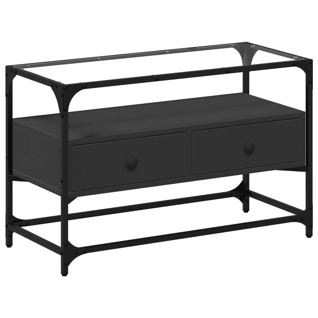 Mobile TV | Armadietto TV | Mobile Porta TV con Piano in Vetro Nero 80x35x51 cm Legno Multistrato