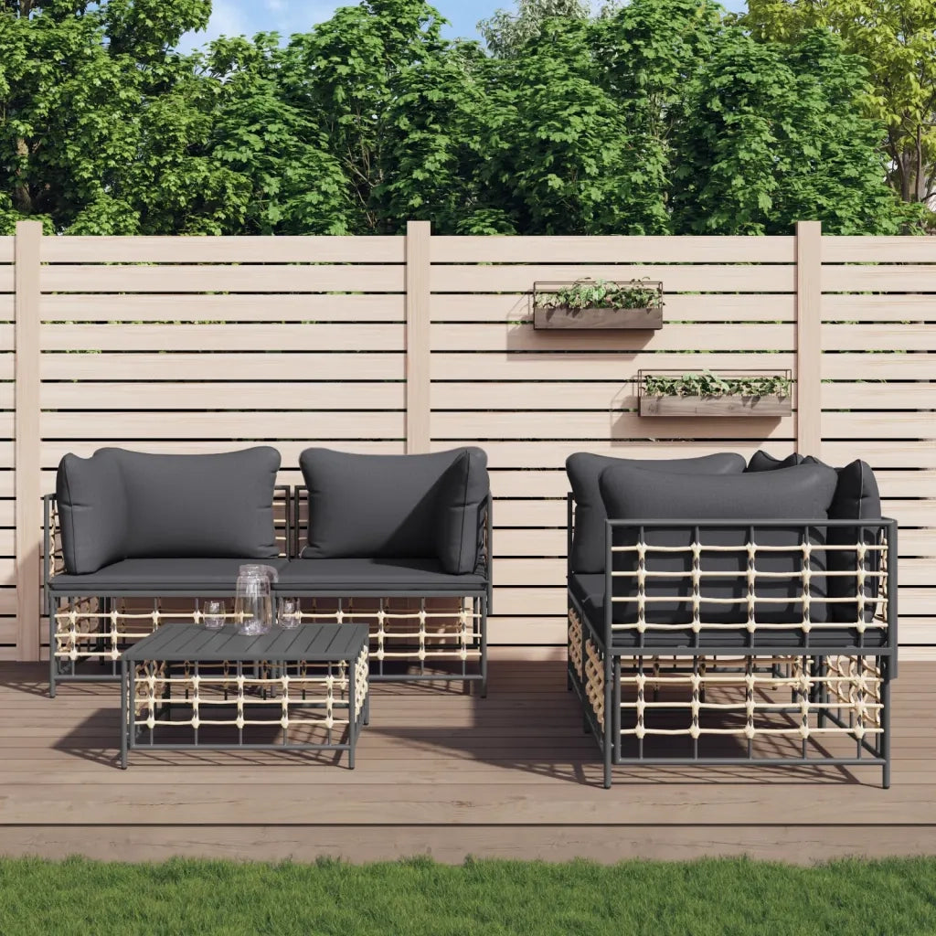 Set Divani da Giardino 5 pz | Set Salotto da Giardino con Cuscini Antracite in Polyrattan