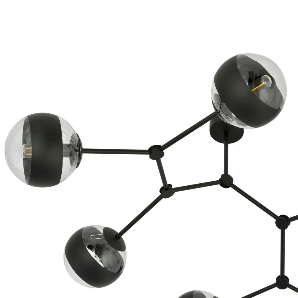 Lampadario Emibig Space 6 luci E14 nero vetro trasparente