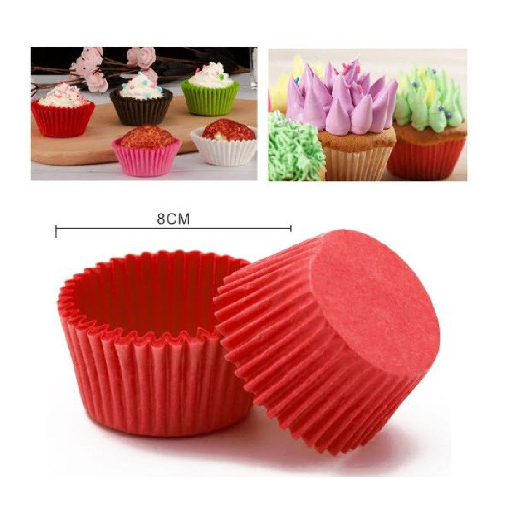 Trade Shop - Set 2 Confezioni 100 Pirottini Carta 8cm Rossi Dolci Cupcake Tortine Muffin 56122 -