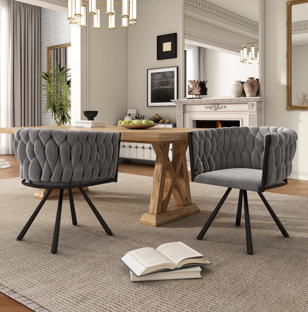 Set 2 sedie da pranzo girevoli 360° in velluto grigio