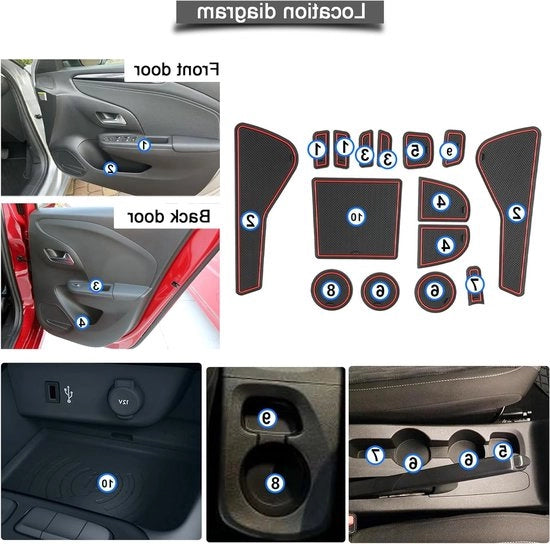 Mattonelle di gomma per Opel Corsa F 2020-2023 - Antiscivolo, Rivestimento interno e Spazio di stivaggio (Rosso)