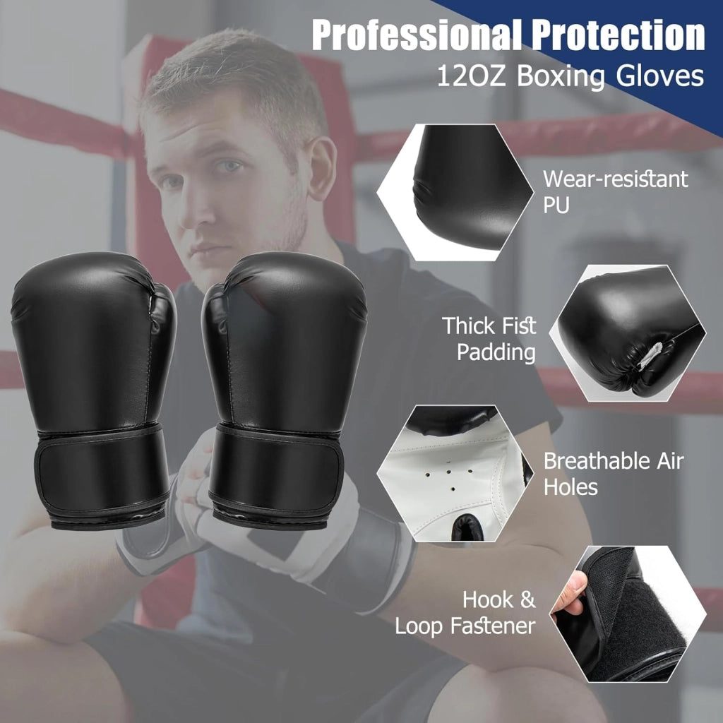 Sacco da Boxe 173 cm, Pesante con Supporto, Set di Sacchi da Boxe, con Base a Ventosa e Guanti da Boxe, Sacco da Sabbia per Adulti