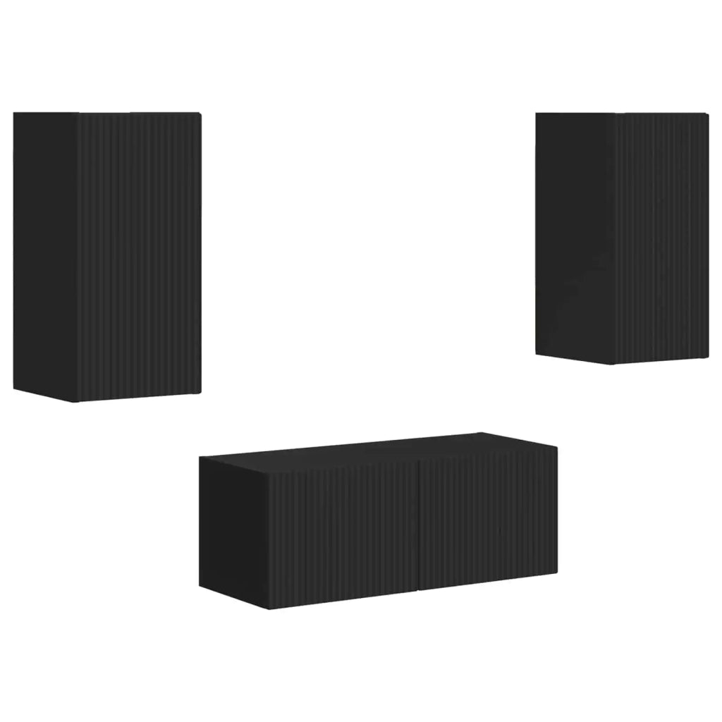 Set mobile TV Montaggio a parete 2 pcs Nero Legno multistrato 3408962