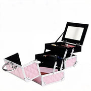 Beauty case trucco con 3 livelli; specchio e lucchetto - per viaggio - 20x15x15 cm - rosa