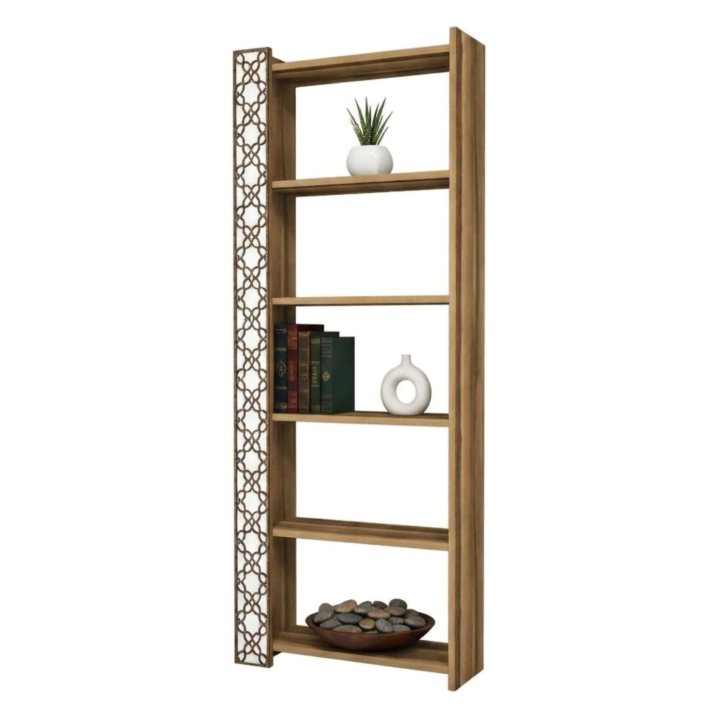 Libreria Vele, Scaffale da ufficio, Mobile portalibri, Biblioteca, 65x24h170 cm, Noce e Bianco