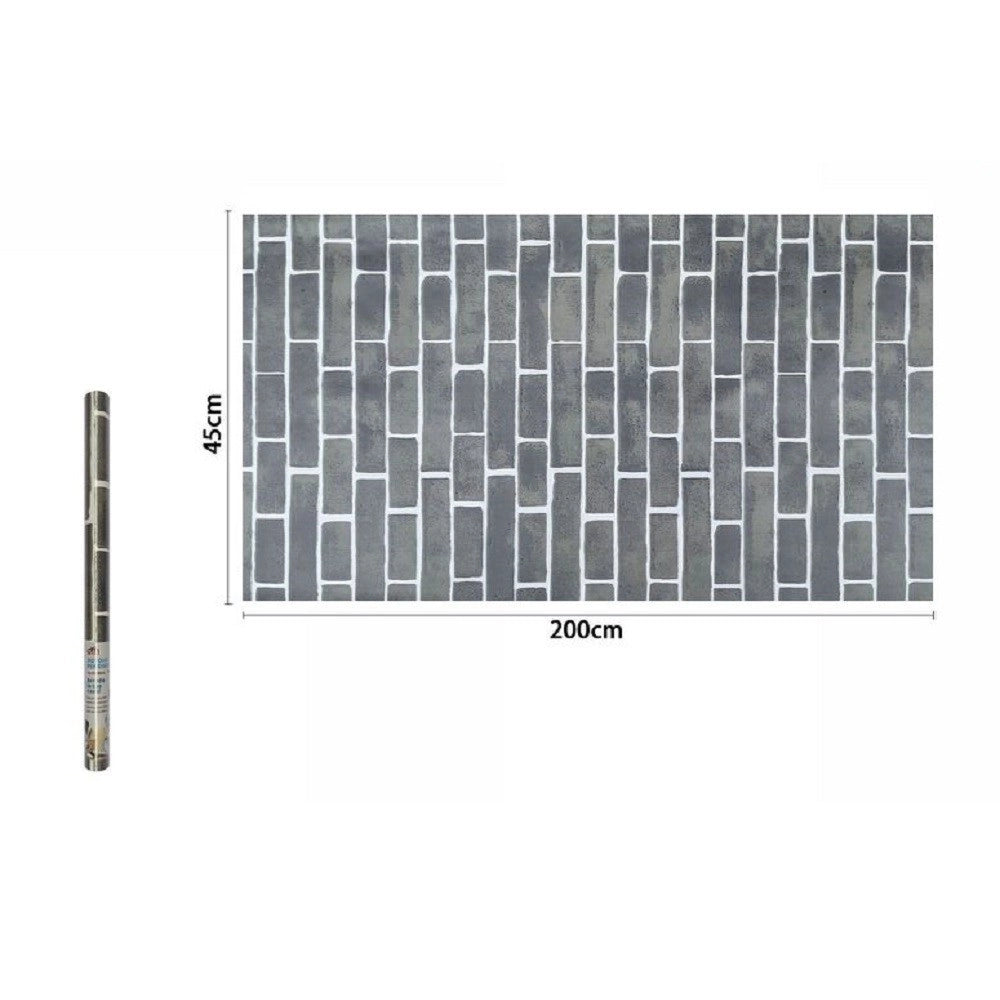 Trade Shop - Rotolo Pellicola Adesiva Pvc Mattoni Grigi 45cm X 2mt Mobili Casa Cassetti 71275 -