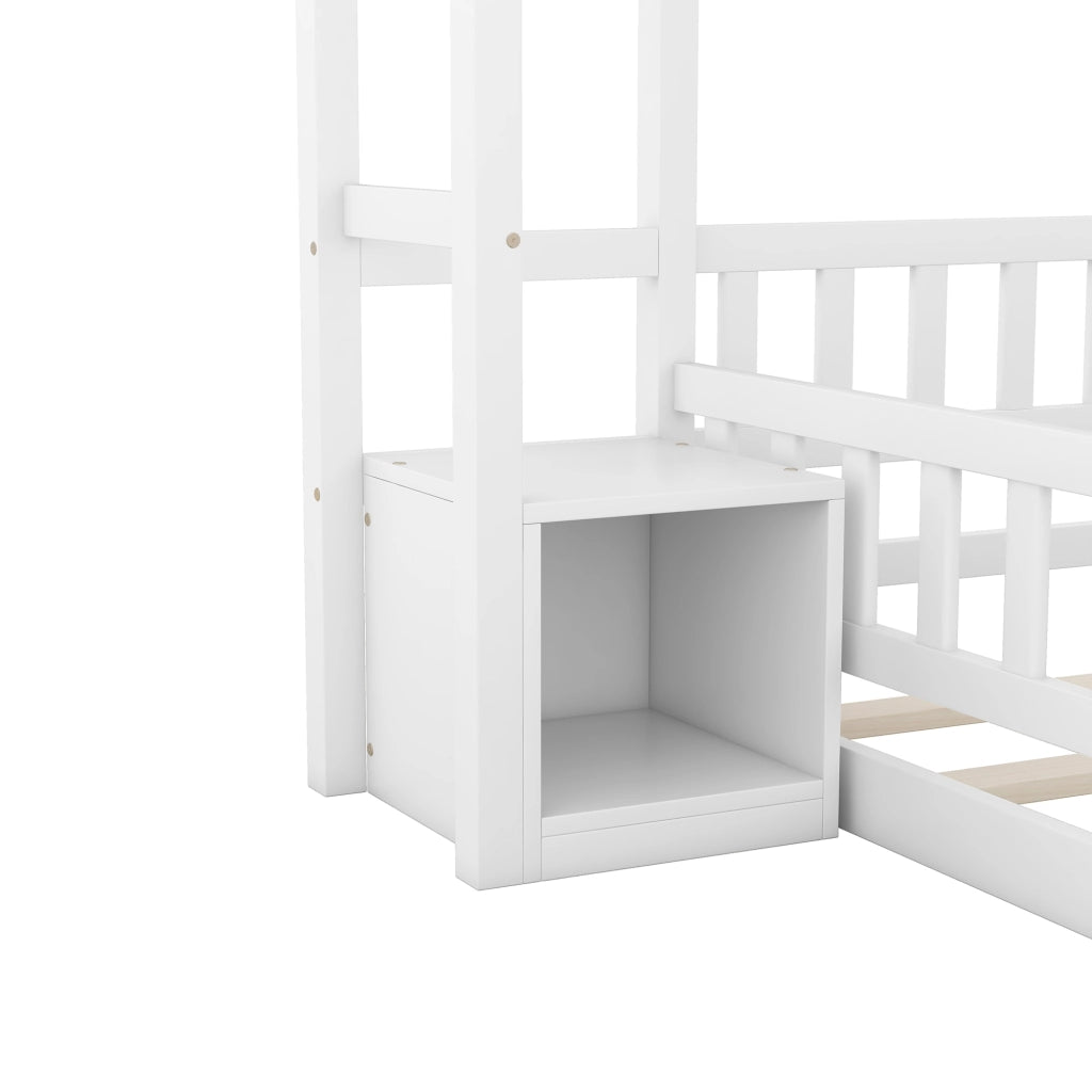 DESMIU Letto a Casetta per Bambini 140 × 200 cm 2 Posti con Sponda e Comodino, Senza Materasso, Bianco