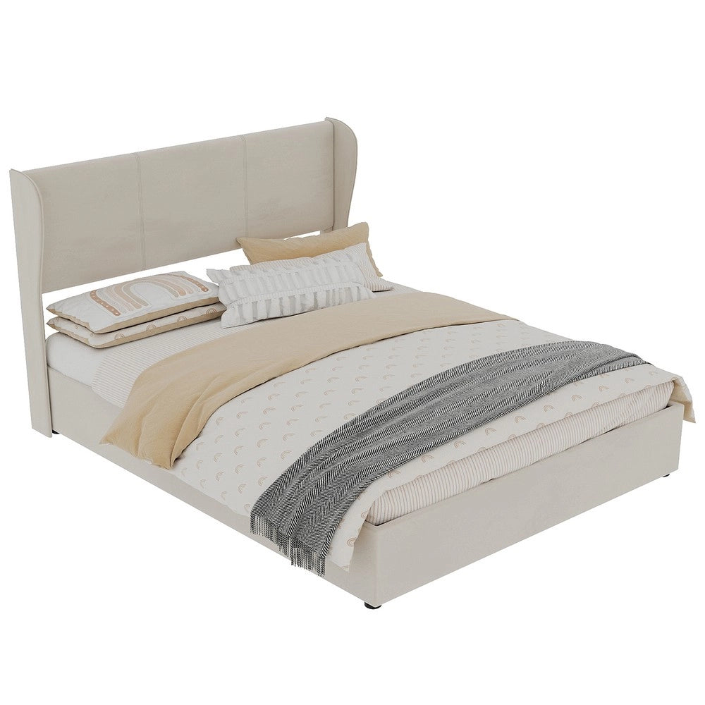 Letto Contenitore Imbottito con Alzata Idraulica ¨C MINIMAL ¨C Beige 160x200