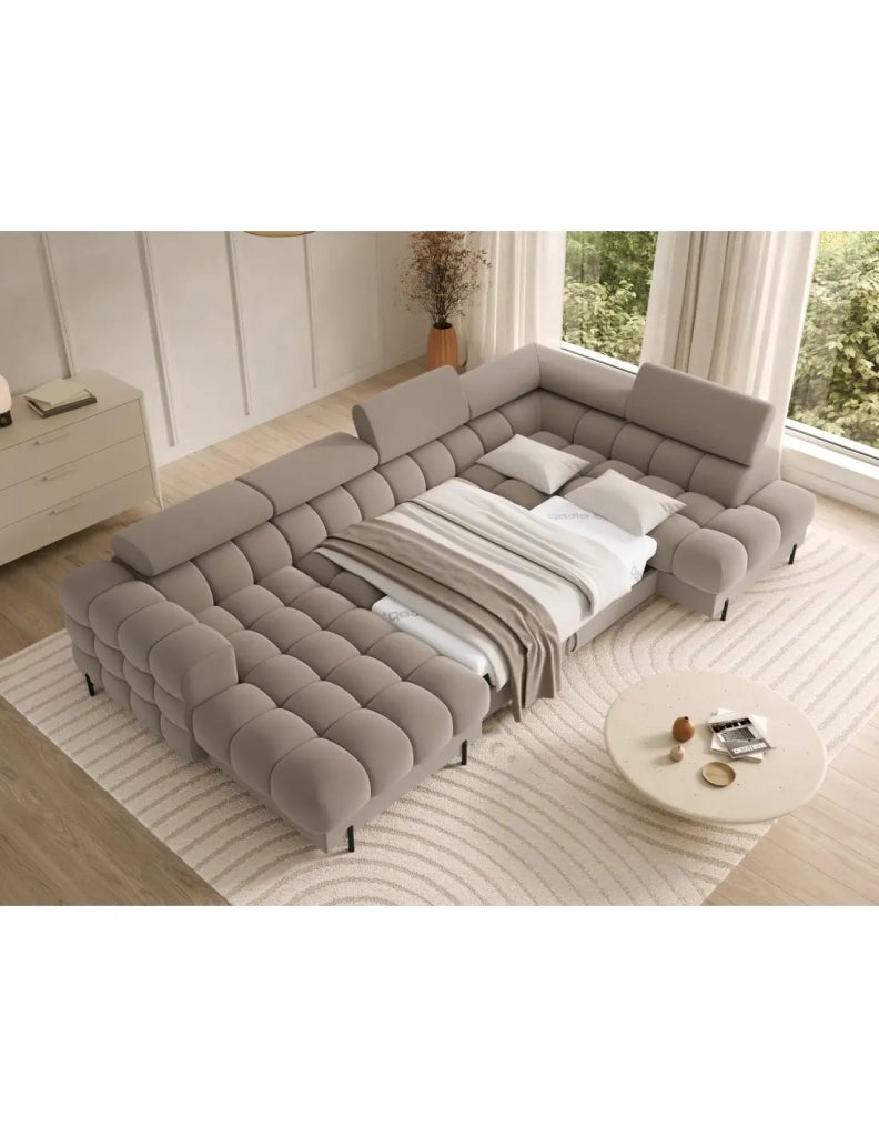 Divano panoramico convertibile Beige angolo destro FERARIA 358x93x202cm