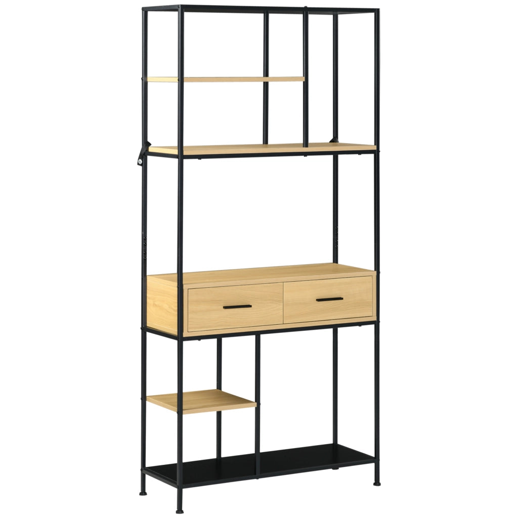 Libreria Scaffale 5 Livelli con 2 Cassetti in Metallo ¨C zephmum ¨C Rovere 80x30x170,5 cm