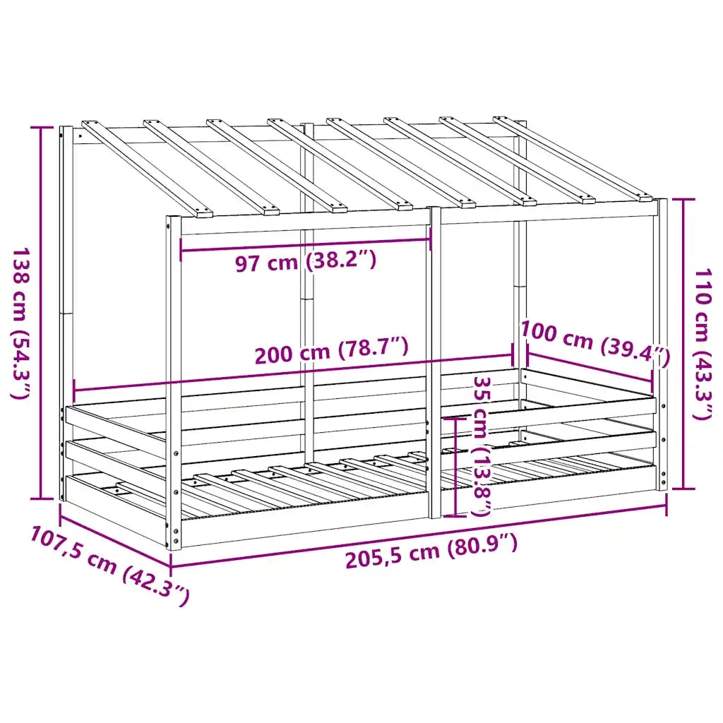 Letto Bambini con Tetto Marrone Cera 100x200 cm Massello Pino 846999