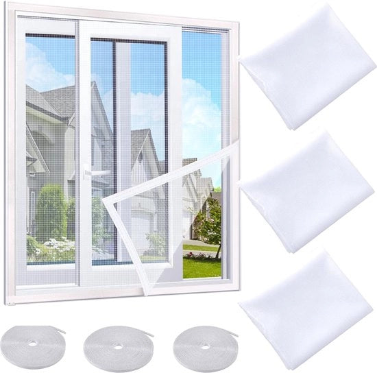 Reticolo per finestre 3 pezzi inamidato protezione dagli insetti impercettibile regolabile bianco 15 m x 2 m