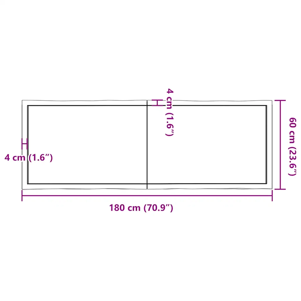 Piano Tavolo Marrone Scuro 180x60x(2-4)cm Rovere Non Trattato 364044