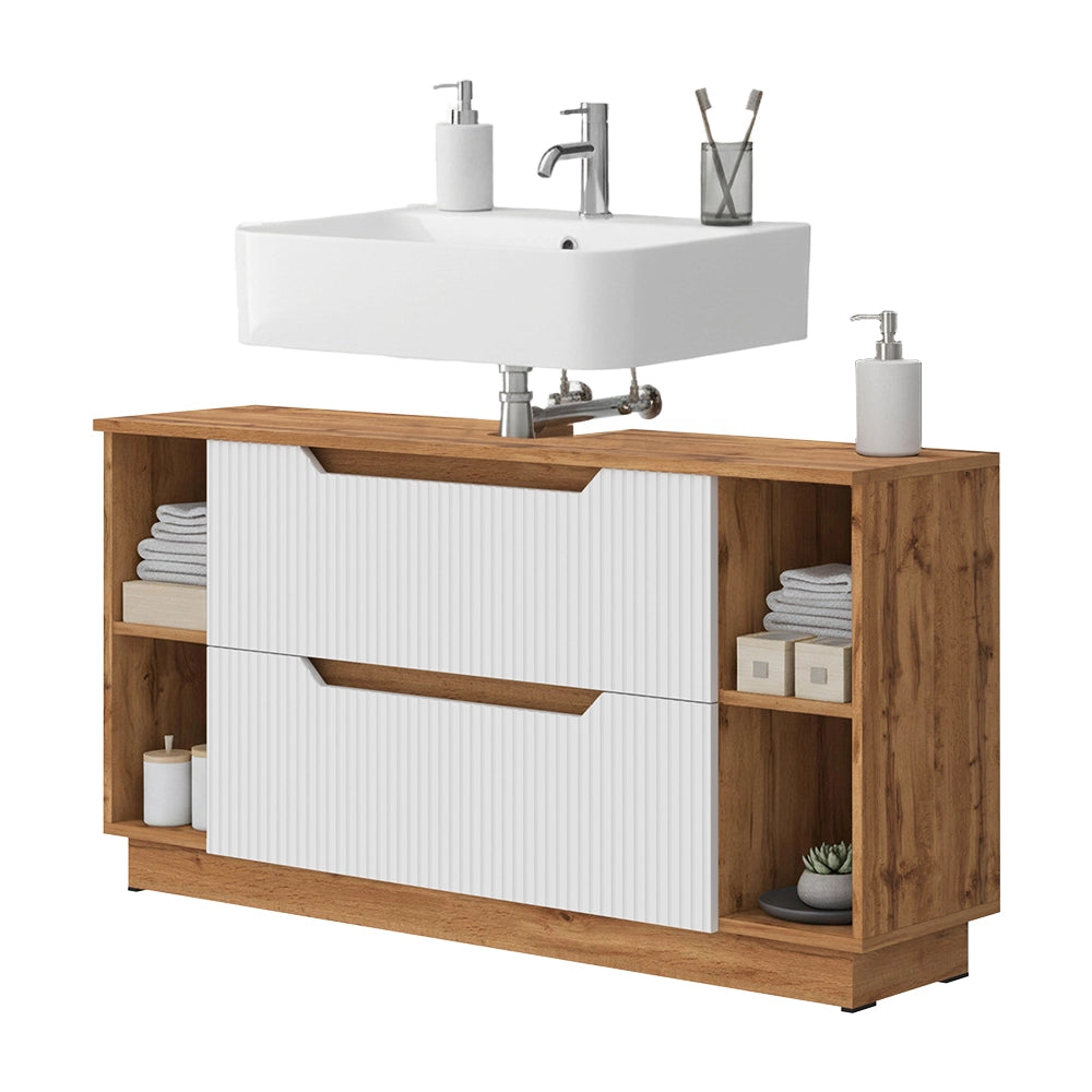 Vicco Mobile sottolavabo per bagno Rovere/bianco a strisce 119.2 x 62.5 cm con 2 cassetti