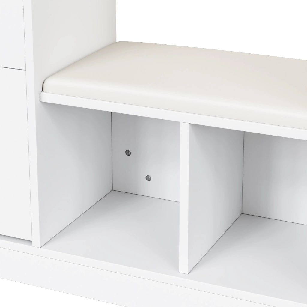 Combinazione Ingresso 6-in-1 con Specchio, Scarpiera, Appendiabiti e LED ¨C MINIMAL ¨C Bianco