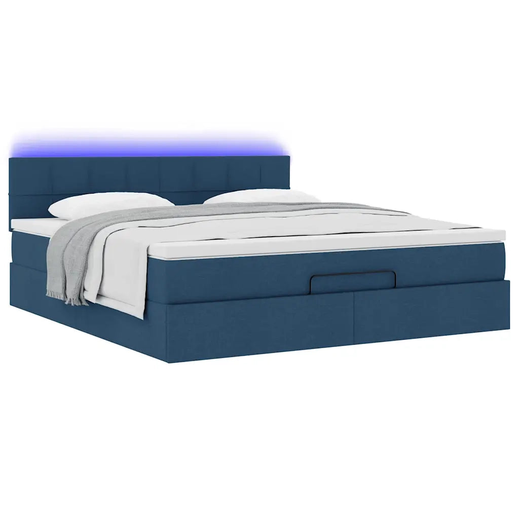 Pouf Letto con Materasso e LED Blu 180x200cm in Tessuto 3312332