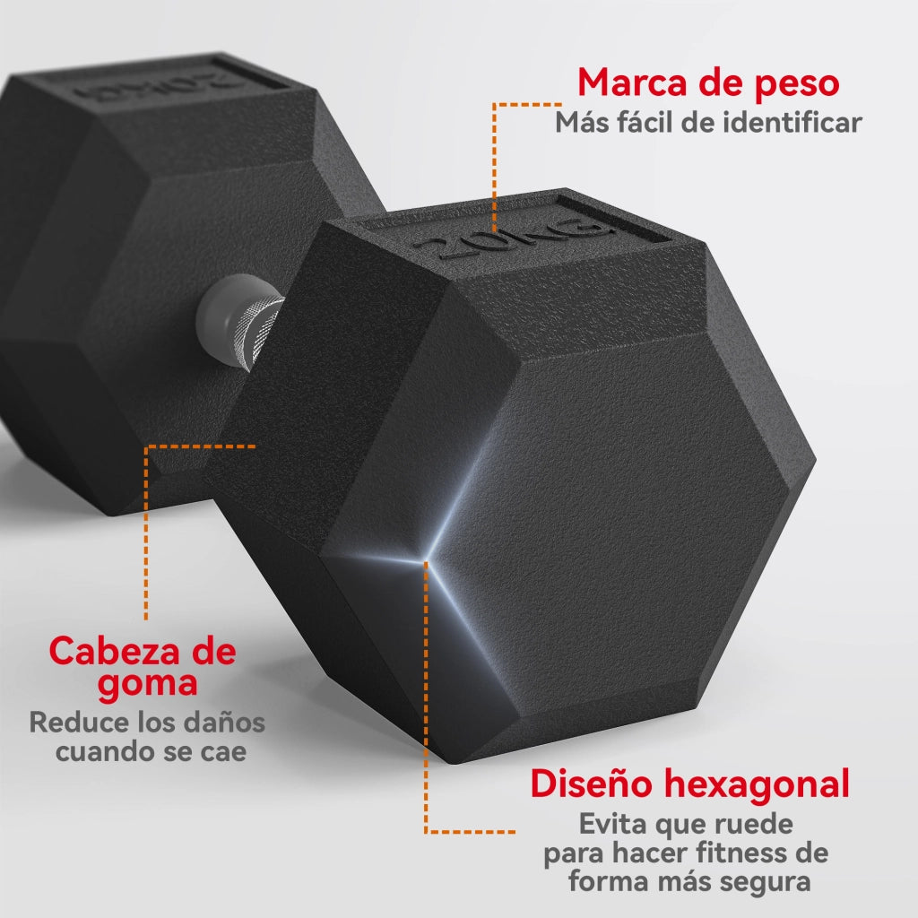 Manubrio Esagonale 20 kg ¨C Xylo ¨C Ferro Fuso Rivestito Gomma Nero
