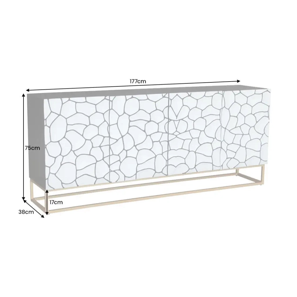 Buffet TERRAKAN 180 cm – Legno Massiccio di Mango Marrone – Facciata Scultorea 3D