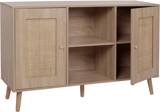 Cassettiera MCW-M42, mobile a muro alta, contenitori di archiviazione, legno di rattan melamina, finitura a imitazione di quercia