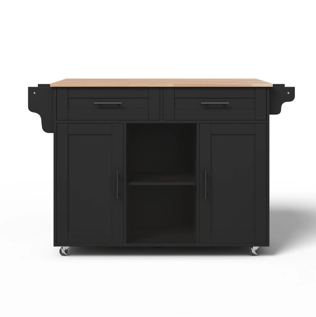 Isola da cucina mobile con piano pieghevole 145x70x94;5 cm in MDF nero con 5 ruote