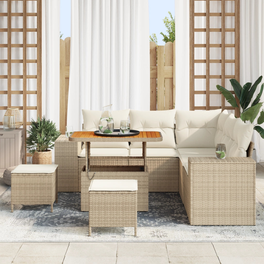Set Divano Giardino 8 Pezzi con Cuscini Beige in Rattan PE e Acacia