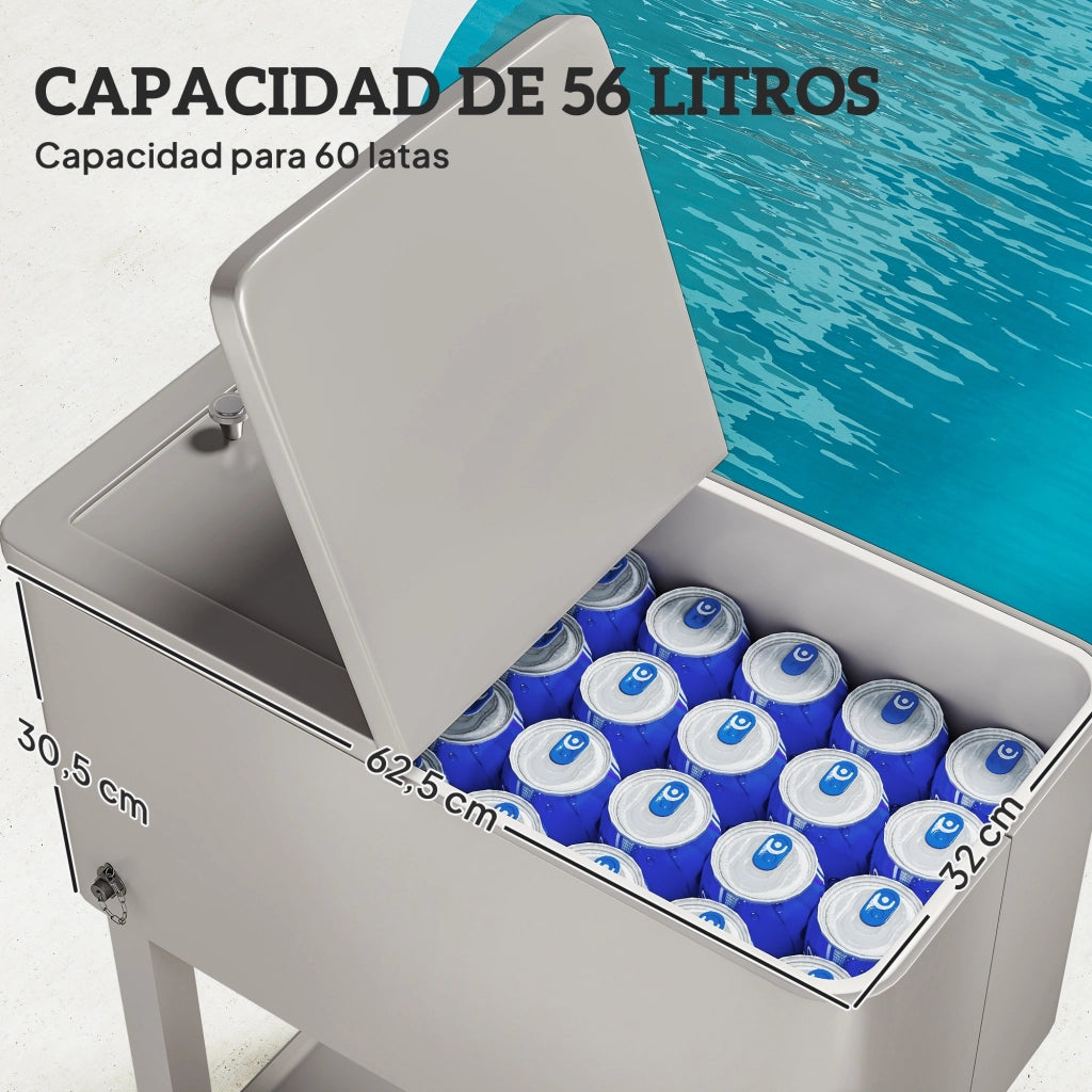 Carrello Refrigeratore con Ruote e Ripiano 56L per Giardino e Terrazza ¨C zephmum ¨C 67x35x80 cm Grigio
